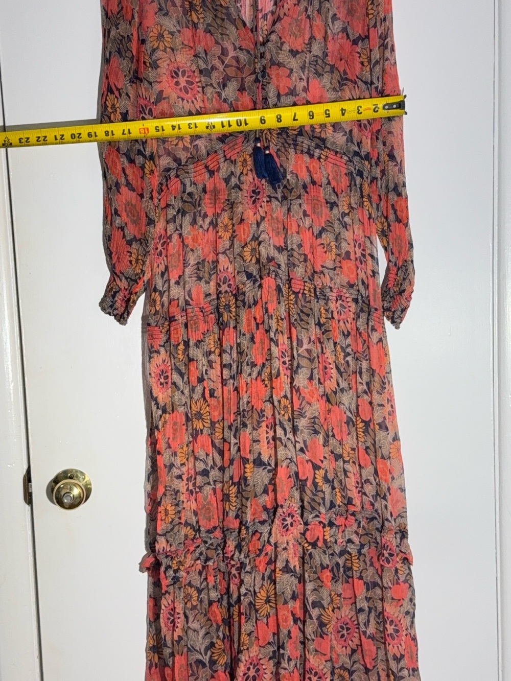 Anthropologie The Marais Printed Chiffon Maxi Dress in Red M Petite Boho Tiered - Picture 12 of 12